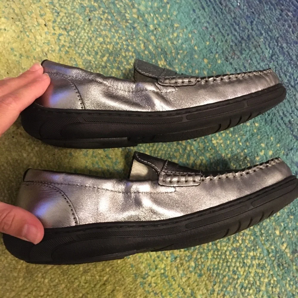 Brand New! Silver Penny Loafers - EU size 37 (Ladies 7, Girls 5) Rubber Soles